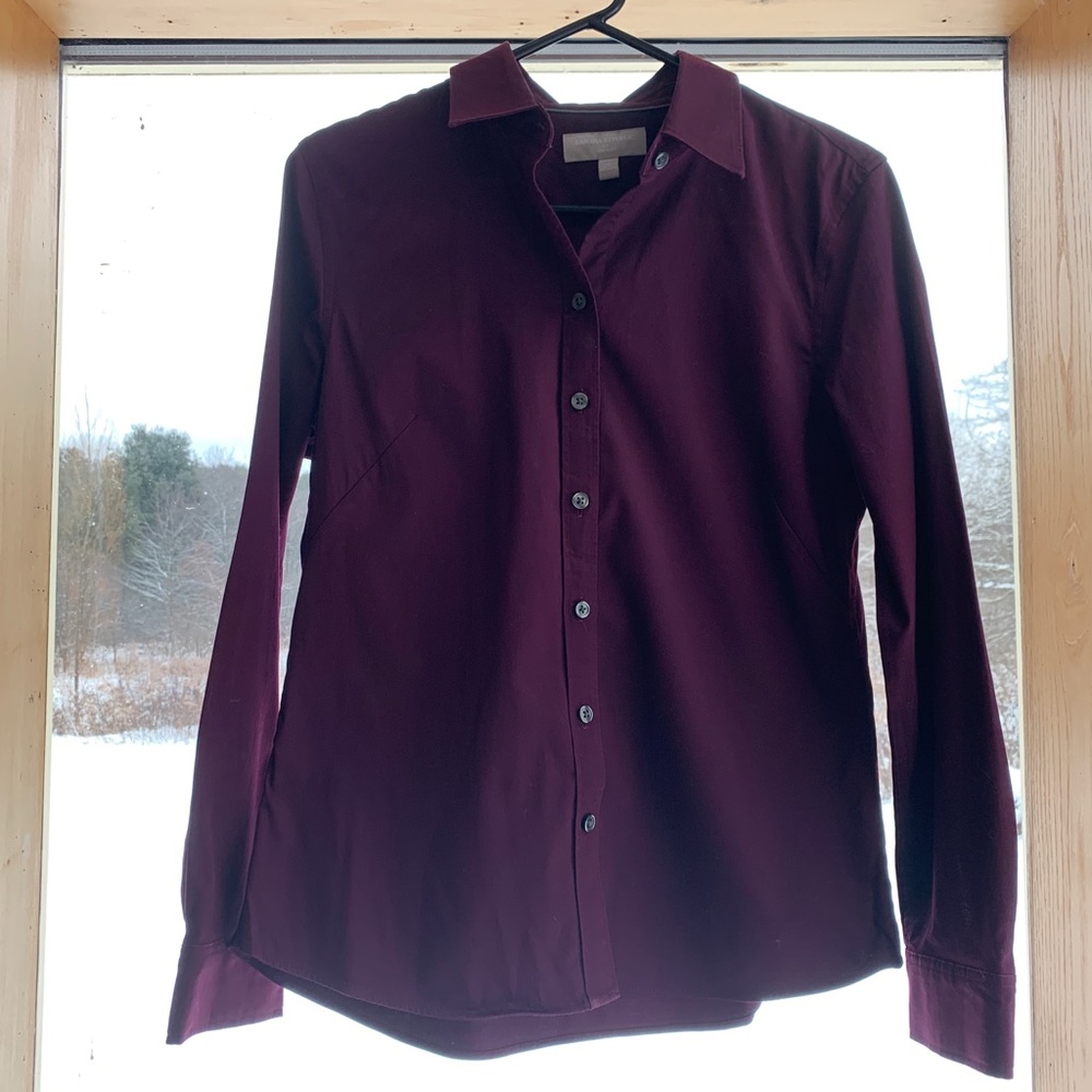 Maroon non iron tailored button down shirt